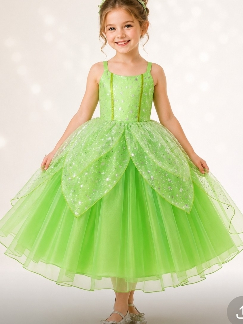 Sparkling Green Fairy Costume Dress for Kids
